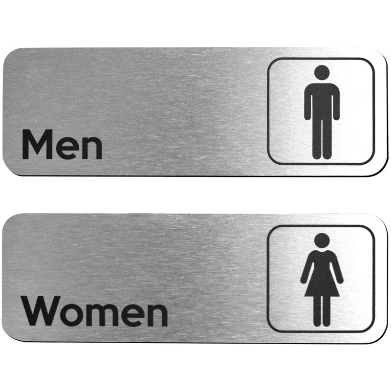 GLOBE ROCKET Men and Women Restroom Sign (Brushed Aluminum Set of 2) - Modern Bathroom Sign for Business - Restroom Signs for Business - Image 1